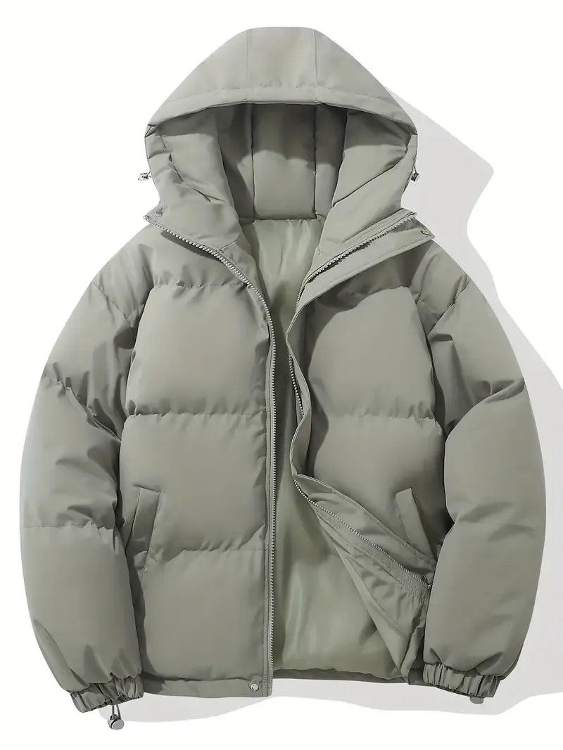 Cropped Hooded Puffer Jacket with Full Zip and Elastic Cuffs for Women