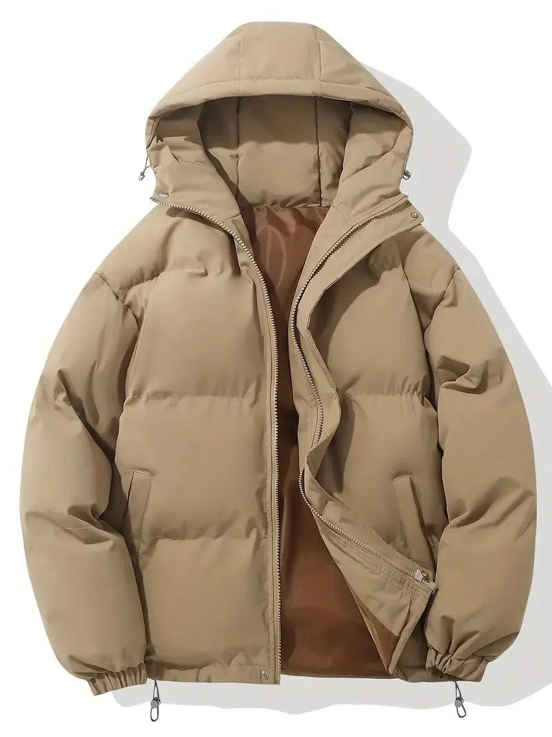 Cropped Hooded Puffer Jacket with Full Zip and Elastic Cuffs for Women