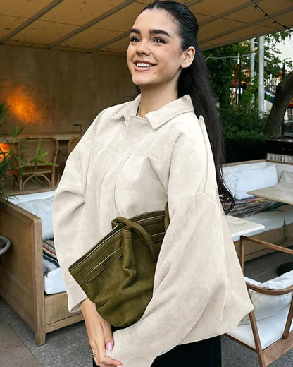 Cropped Bomber Jacket with Pointed Collar and Gathered Hem for Women