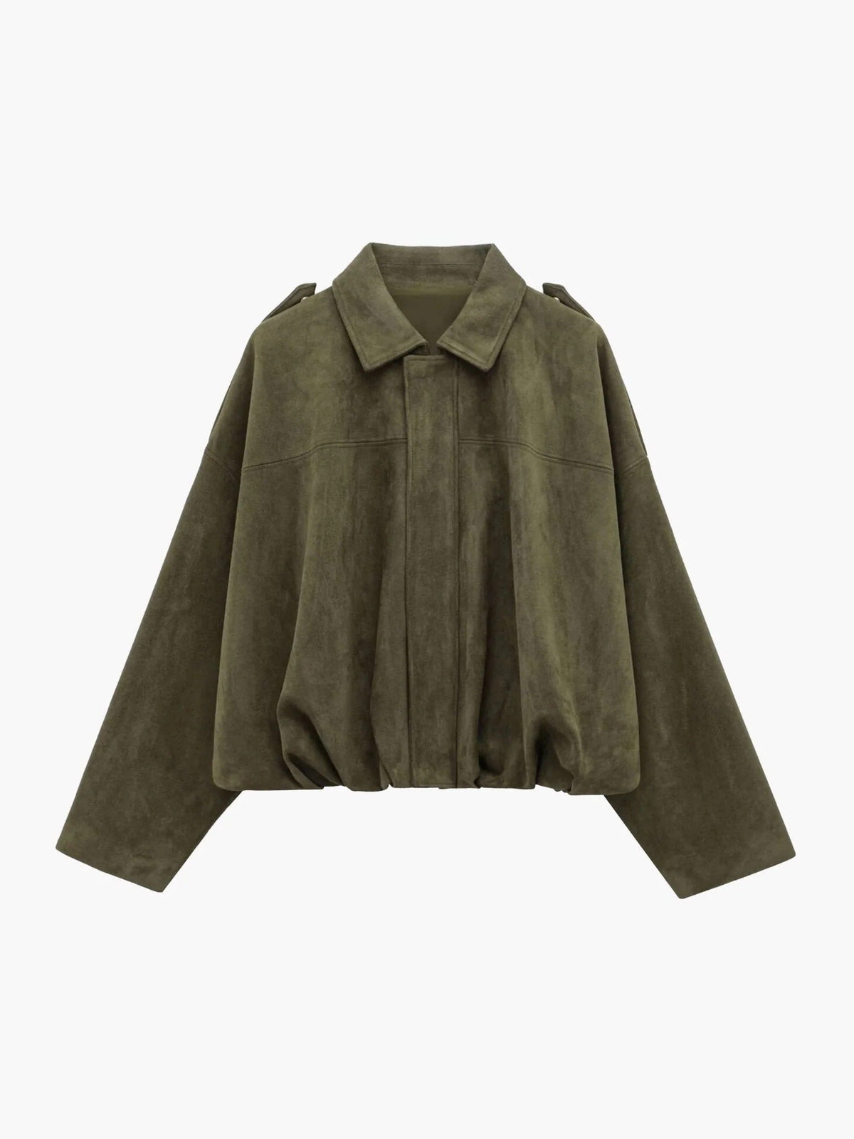 Cropped Bomber Jacket with Pointed Collar and Gathered Hem for Women