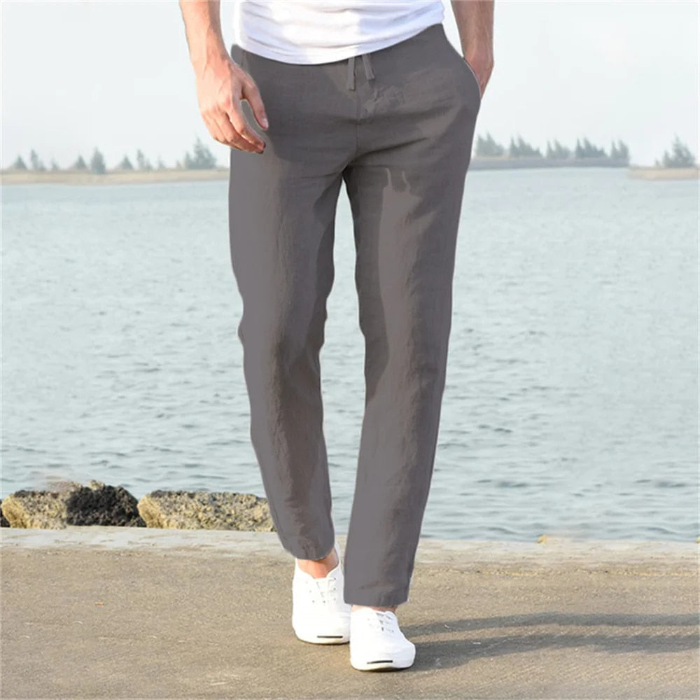 Pantalon en lin léger, coupe décontractée