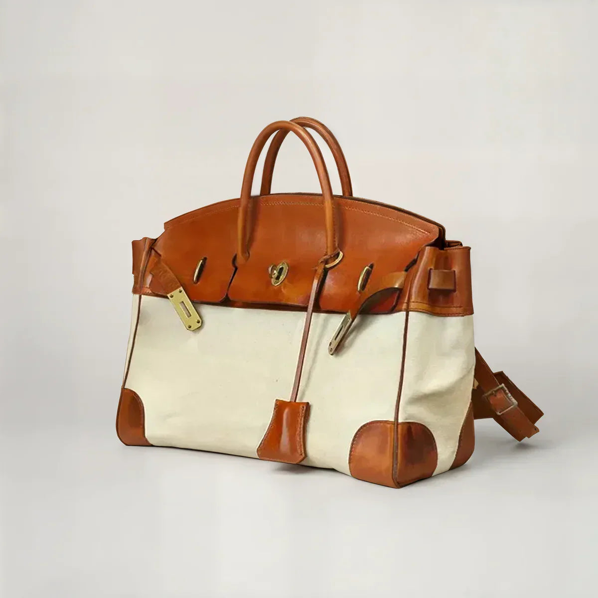 Two Tone Satchel Bag with Strap Flap and Contrast Edges for Women