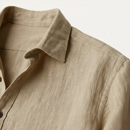 Long Sleeve Button Up Shirt with Pointed Collar and Curved Hem for Men