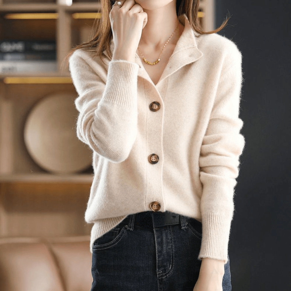 Fluffy Button Cardigan with V Neck and Relaxed Fit for Women