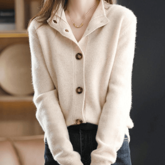 Fluffy Button Cardigan with V Neck and Relaxed Fit for Women