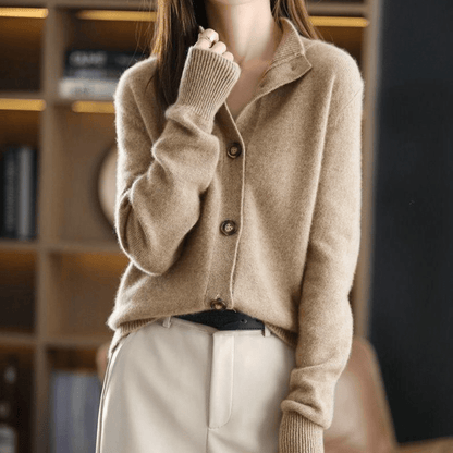Fluffy Button Cardigan with V Neck and Relaxed Fit for Women