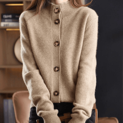 Fluffy Button Cardigan with V Neck and Relaxed Fit for Women