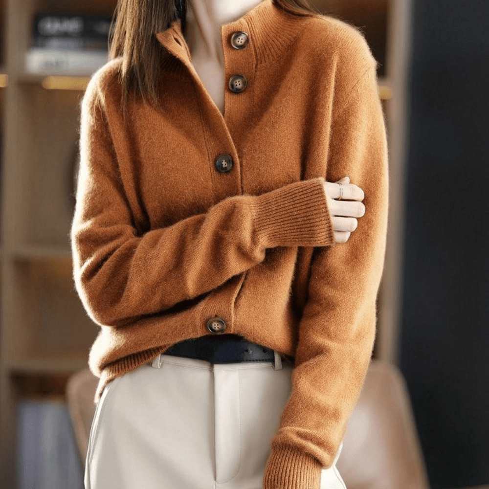 Fluffy Button Cardigan with V Neck and Relaxed Fit for Women