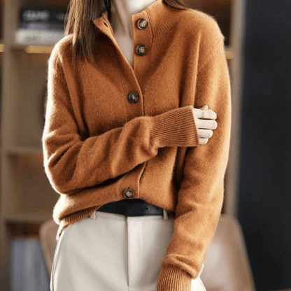 Fluffy Button Cardigan with V Neck and Relaxed Fit for Women