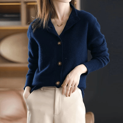 Fluffy Button Cardigan with V Neck and Relaxed Fit for Women