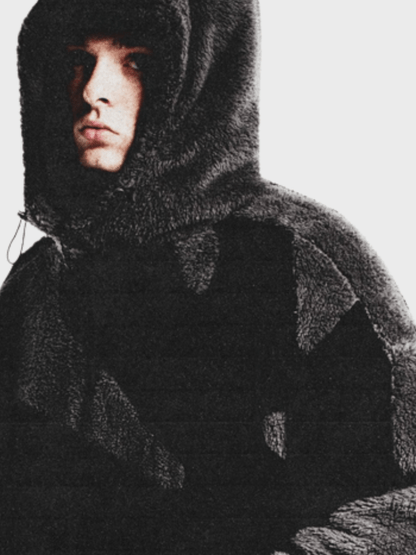 Hooded Zip Up Jacket with Panel Design and Drawstring Hem for Men