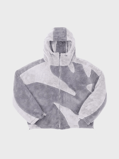 Hooded Zip Up Jacket with Panel Design and Drawstring Hem for Men