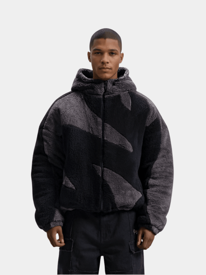 Hooded Zip Up Jacket with Panel Design and Drawstring Hem for Men