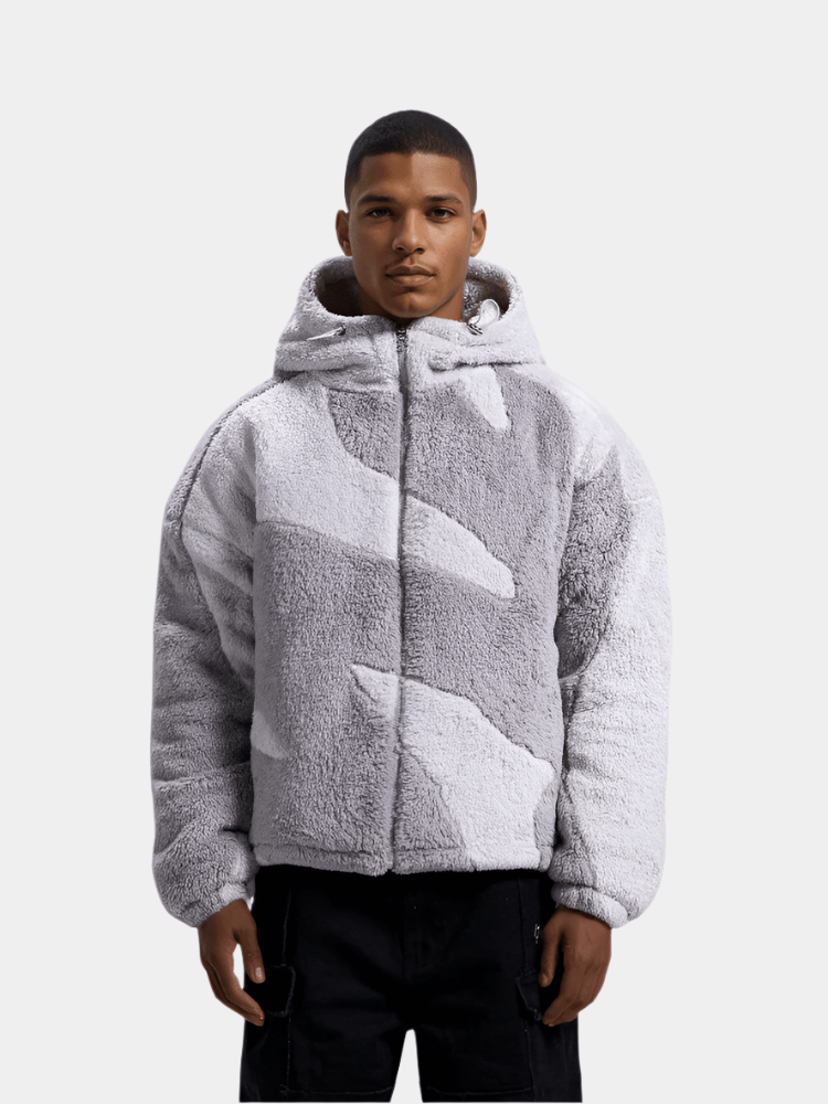 Hooded Zip Up Jacket with Panel Design and Drawstring Hem for Men