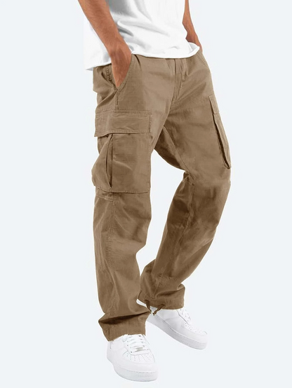 Relaxed Cargo Trousers with Side Flap Pockets and Cuffed Hem for Men