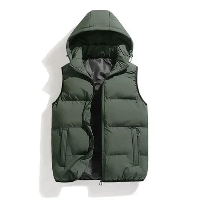 Hooded Puffer Vest with Full Zip Front and Two Side Pockets for Men