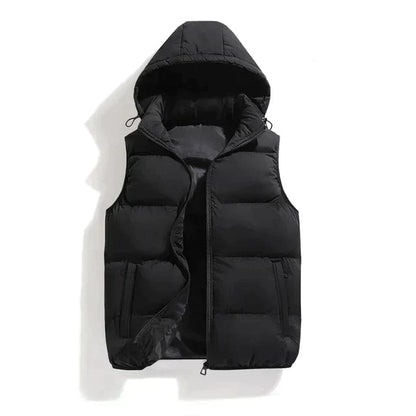 Hooded Puffer Vest with Full Zip Front and Two Side Pockets for Men
