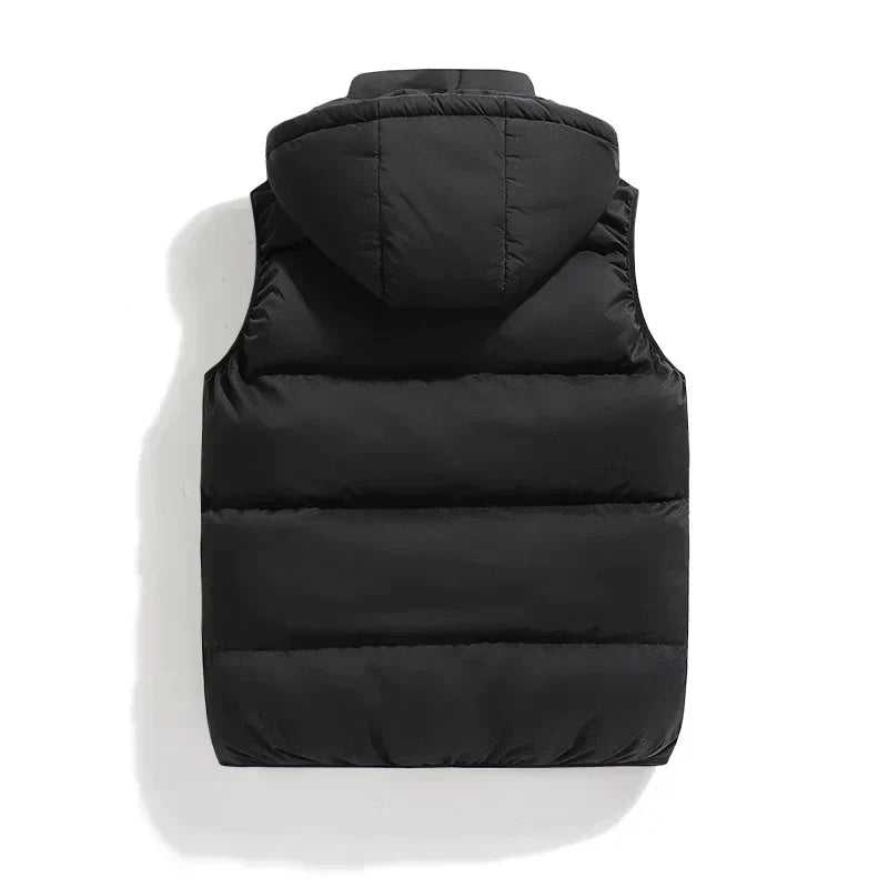 Hooded Puffer Vest with Full Zip Front and Two Side Pockets for Men