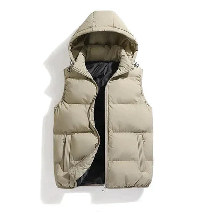 Hooded Puffer Vest with Full Zip Front and Two Side Pockets for Men
