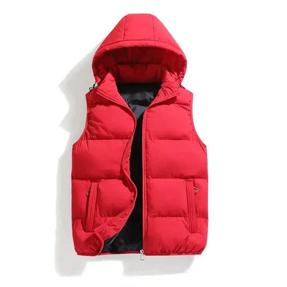 Hooded Puffer Vest with Full Zip Front and Two Side Pockets for Men