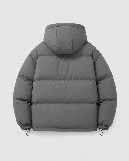 Hooded Puffer Jacket with Full Zip and Drawstring Hem for Men