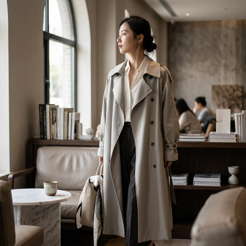 Langer Damen-Trenchcoat mit Rückeneinsatz