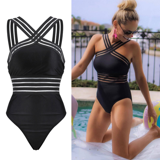 One-Piece Swimsuit with Multiple Crossed Straps