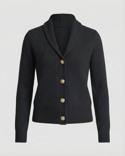 Shawl Collar Cardigan with Button Front and Ribbed Texture for Women