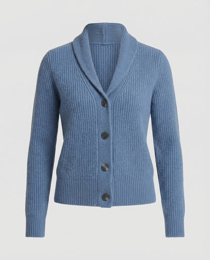 Shawl Collar Cardigan with Button Front and Ribbed Texture for Women
