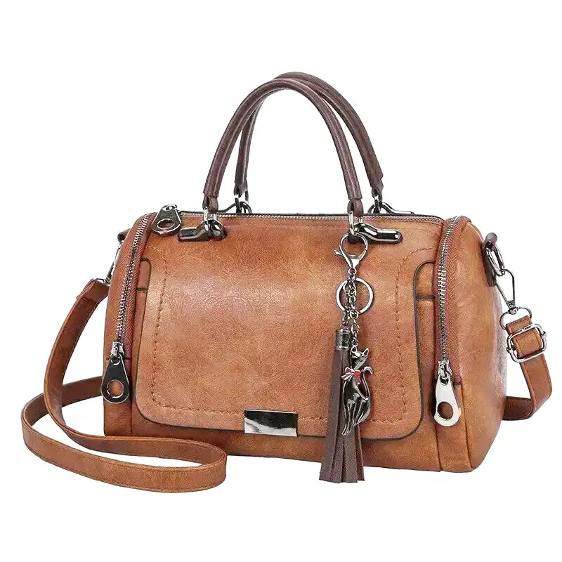 Large capacity handbag with strap and zipper