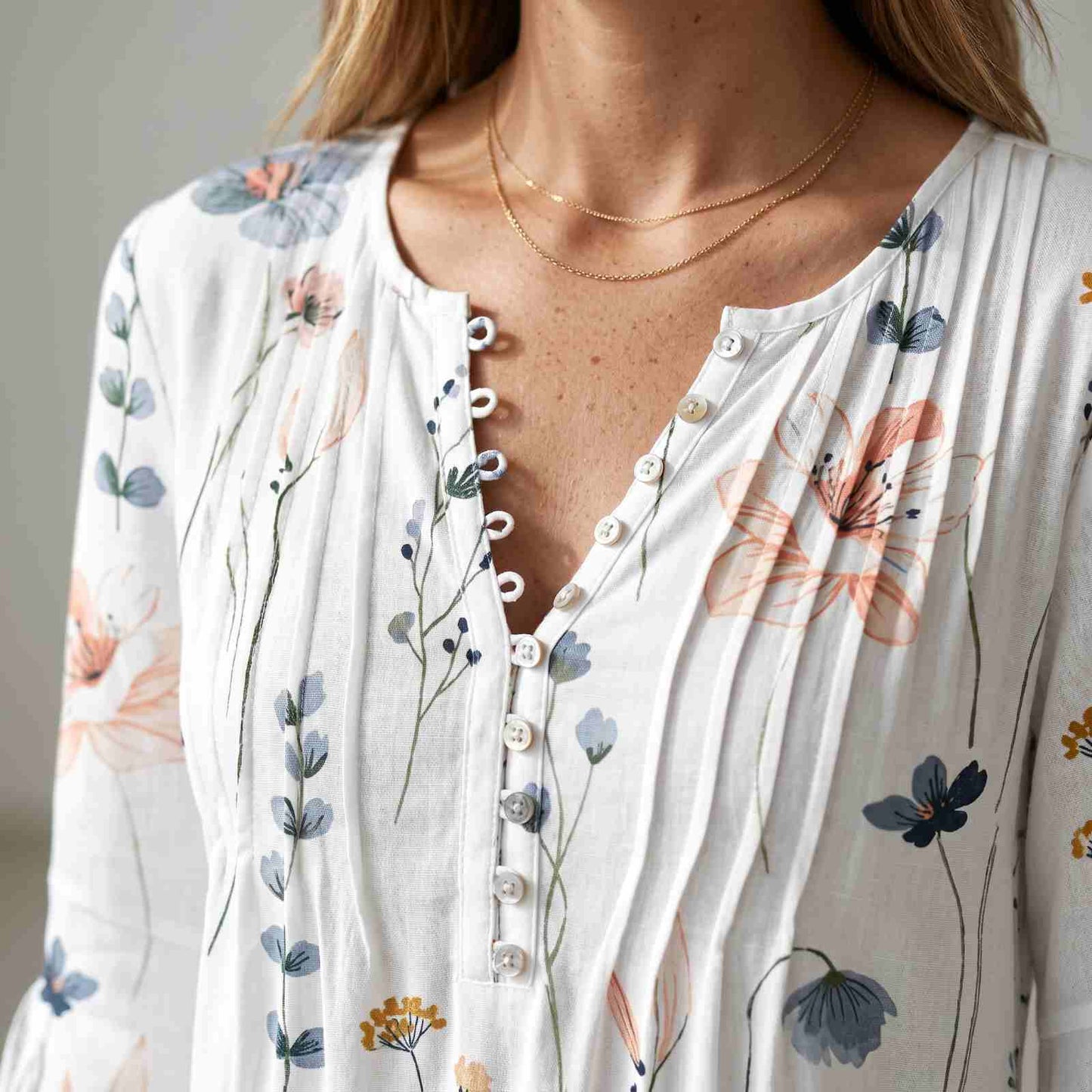 Trendy floral pattern midi dress with pockets and 3/4 sleeves