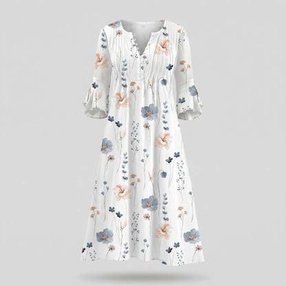 Trendy floral pattern midi dress with pockets and 3/4 sleeves