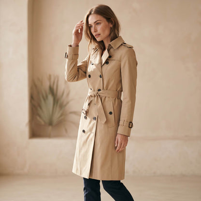 Elegant Fitted Trench Coat with Double Row of Buttons