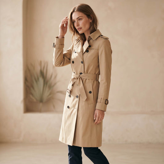 Trenchcoat élégant et ajusté avec double rangée de boutons