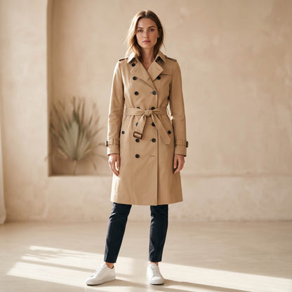 Elegant Fitted Trench Coat with Double Row of Buttons