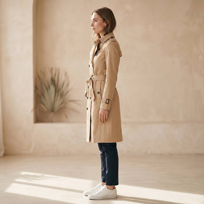 Elegant Fitted Trench Coat with Double Row of Buttons