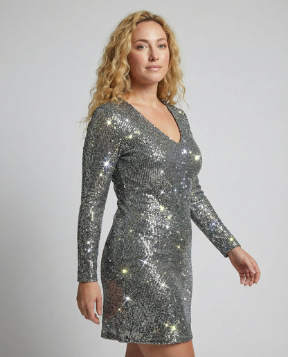 Robe à sequins pour femmes avec manches longues pour soirées et événements