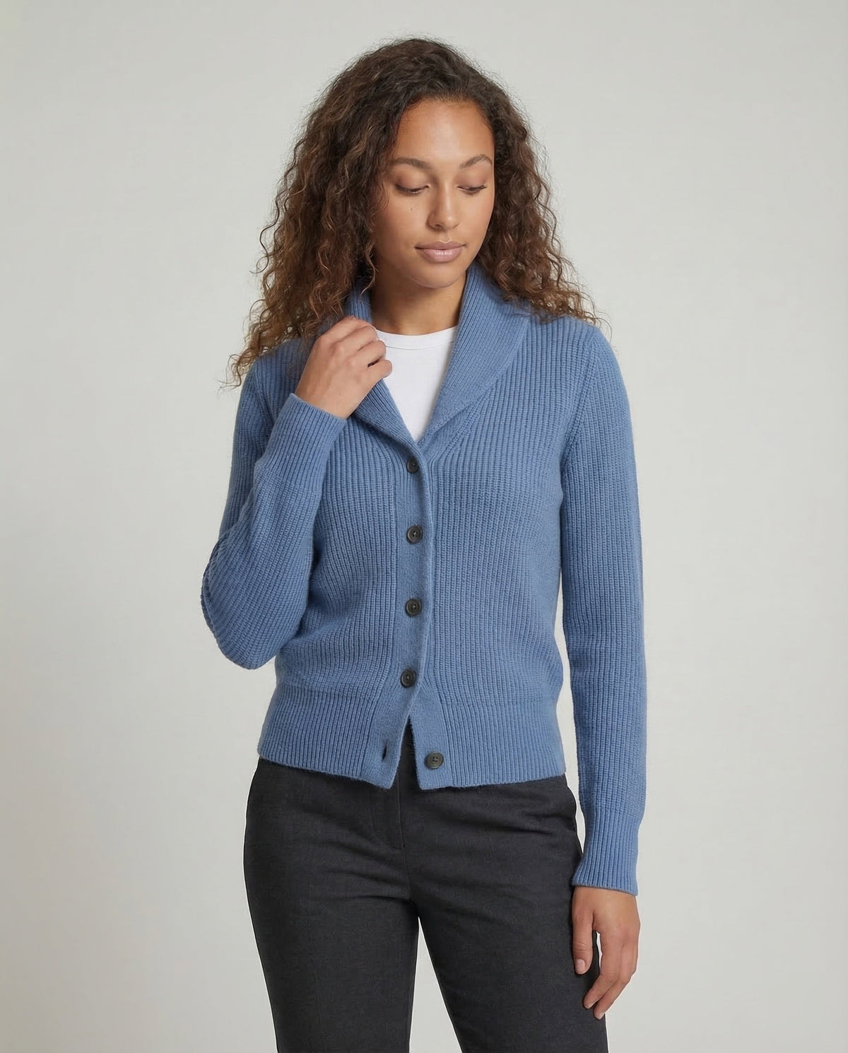 Shawl Collar Cardigan with Button Front and Ribbed Texture for Women