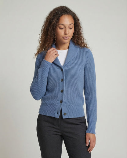 Shawl Collar Cardigan with Button Front and Ribbed Texture for Women
