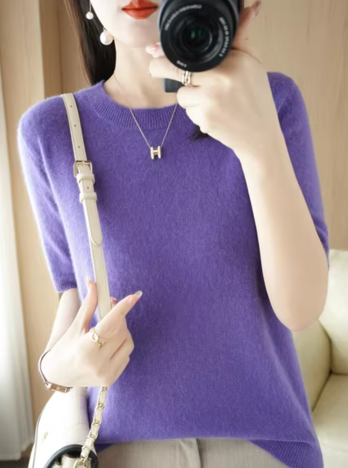 Pull en laine chic à manches courtes